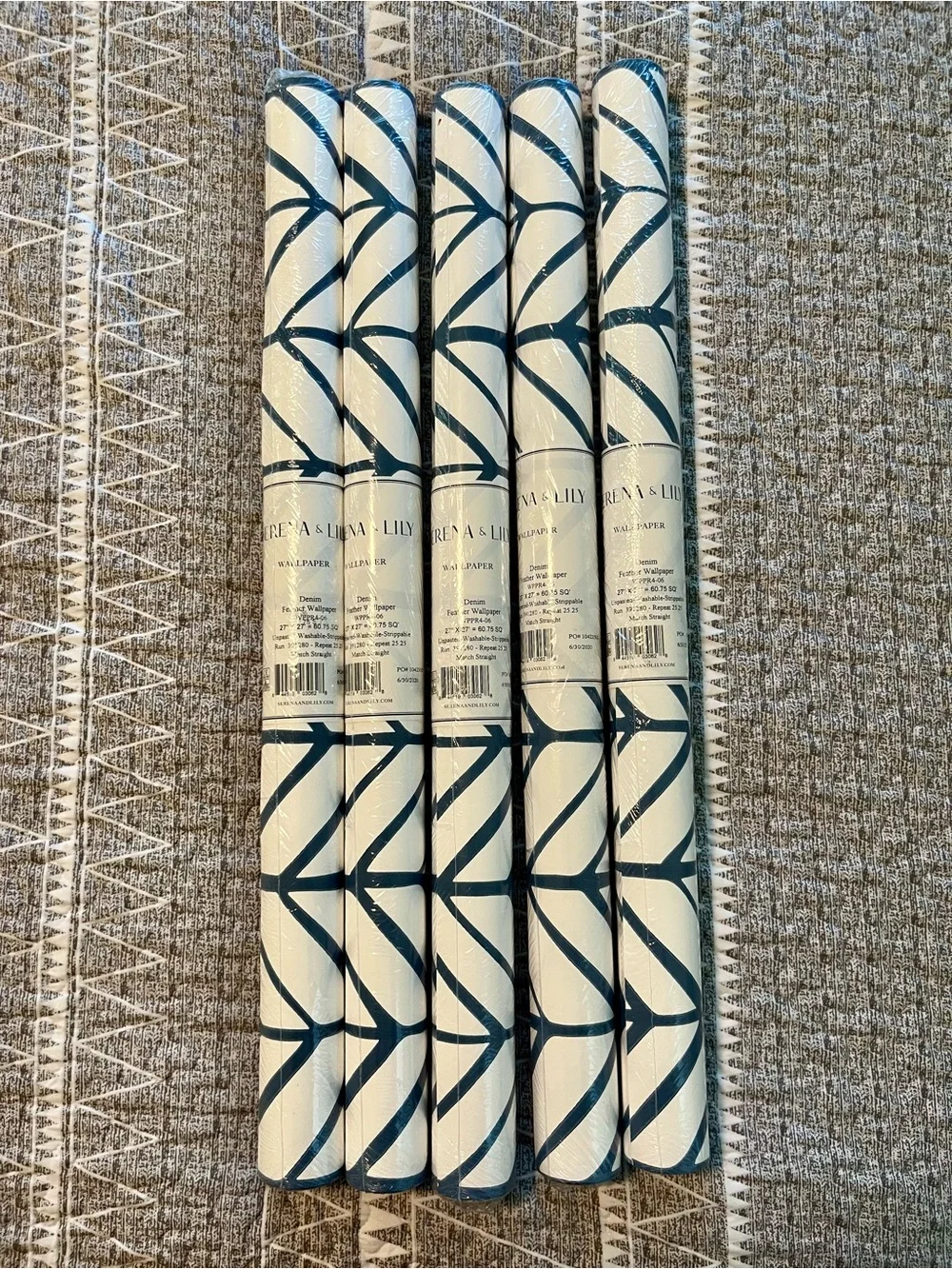 Serena and Lily Feather Wallpaper Denim 5 Rolls Same Run Unopened NWT